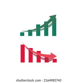 Graph going Up and Down sign with green and red arrows. Colored vector icon illustration isolated on white background. Trendy flat symbol, sign, for: infographic, app, web, dev, ui, ux, gui. EPS 10