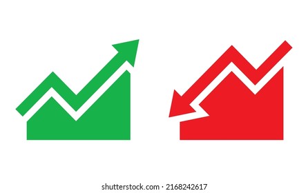 Graph Going Up And Down Sign With Green And Red Arrows Vector. Flat Design Vector Illustration Concept Of Sales Bar Chart Symbol Icon With Arrow Moving Down And Sales Bar Chart With Arrow Moving Up.	