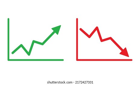 Graph Going Up And Down Sign With Green And Red Arrows Vector. Flat Design Vector Illustration Concept Of Sales Bar Chart Symbol Icon With Arrow Moving Down And Sales Bar Chart With Arrow Moving Up.	