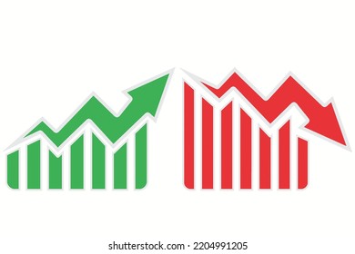 Graph Going Up And Down Sign With Green And Red Arrows , 3d Rendering