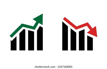 Graph going Up and Down sign with green and red arrows , chart vector illustration 