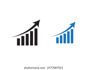 Graph going Up and Down sign with green and red arrows vector. Flat design vector illustration concept of sales bar chart symbol icon with arrow moving down and sales bar chart with arrow moving up.