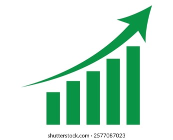 Graph going Up and Down sign with green and red arrows vector. Flat design vector illustration concept of sales bar chart symbol icon with arrow moving down and sales bar chart with arrow moving up.