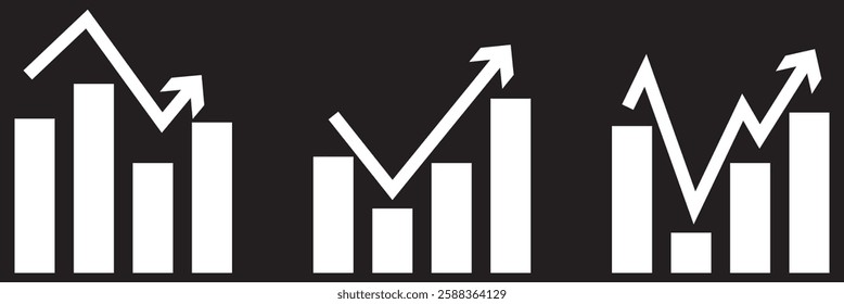 Graph going Up and Down sign with green and red arrows vector. Flat design vector illustration concept of sales bar chart symbol icon with arrow moving down and sales bar chart with arrow moving up.