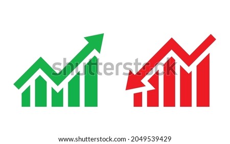 Graph going Up and Down sign with green and red arrows vector. Flat design vector illustration concept of sales bar chart symbol icon with arrow moving down and sales bar chart with arrow moving up.	 Сток-фото © 