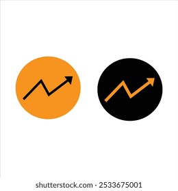 Graph going Up sign with orange  and black  arrows vector. Flat design vector illustration concept of sales bar chart symbol icon with arrow moving up and sales bar chart with arrow moving up.