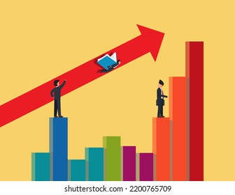 Graph going up. businessman flying up on the graph. business sales or profit increase concept.