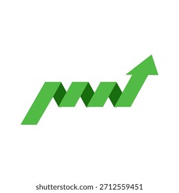 Graph goingup sign with green arrows. Bar chart symbol icon with arrow moving up.