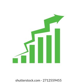 Graph goingup sign with green arrows. Bar chart symbol icon with arrow moving up.