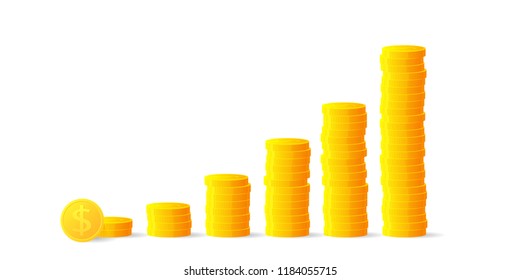 Graph from golden coins. Money growth concept. Clipart image isolated on white background