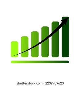 Graph green columns arrow. Growth chart sign. Investment concept. Vector illustration. Stock image.