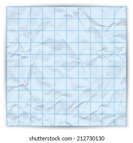 Graph grid background with variable thickness lines. Vector illustration. Piece of crumpled paper. 