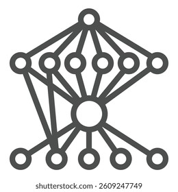 Graph with grid connections line icon, neural network concept. Vector graphics. Data algorithm, deep learning sign on white background, outline style icon for mobile or web design
