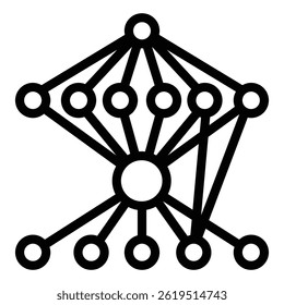Graph with grid connections line icon, neural network concept. Vector graphics. Data algorithm, deep learning sign on white background, style mobile or design