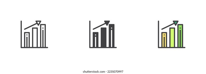 Graph growing up different style icon set. Line, glyph and filled outline colorful version, progress chart outline and filled vector sign. Symbol, logo illustration. Vector graphics