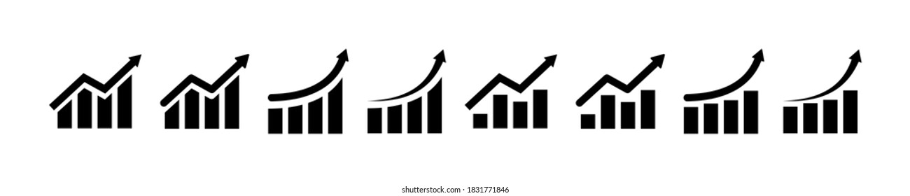 Graph growing up vector icon. economy graphic growth arrow rise. market chart sign isolated white background. development forecast plan stock illustration