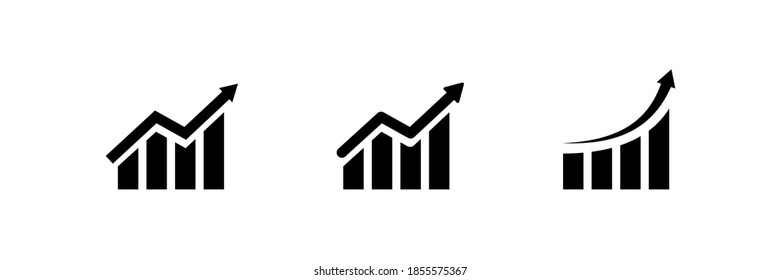 Gráfico que crece en icono vector. aumento de flecha de crecimiento gráfico de economía. signo de gráfico de mercado fondo blanco aislado. ilustración de stock del plan de previsión de desarrollo