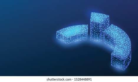 Graph grows. Isometric Infographic Diagram. .Abstract Low Poly wireframe mesh design. On dark blue background. Vector Illustration