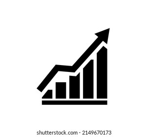 Graph growth arrow. Growth arrow icon. Chart on graph. Increase and grow of business. Graphic icon of financial progress. Diagram for stock market isolated on white background. Vector.