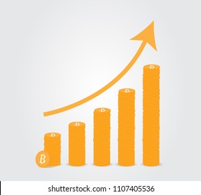 Graph growth bitcoin of cryptocurrency,vector illustration.