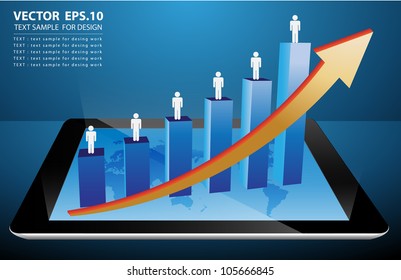 graph growth business concept on tablet PC. Vector illustration