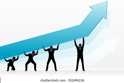 Graph Growth Efforts-Efficient corporate team pushing large arrow growth