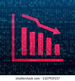 A graph with a growth or fall arrow. modern techno background. the concept of business and earnings on the Internet. flat vector illustration