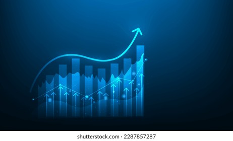 gráfico crecimiento de la inversión financiera en fondo azul. objetivo de logro con gráfico de flecha hacia arriba. aumento de la financiación de inversiones. ilustración vectorial fantástica tecnología. 