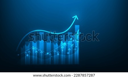 graph growth finance investment on blue background. achievement goal to  with arrow up graph. investment finance increase. vector illustration fantastic technology. 