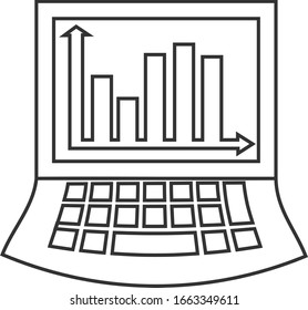 Graph of the growth of financial assets on a laptop screen linear icon. Vector icon from the business collection.