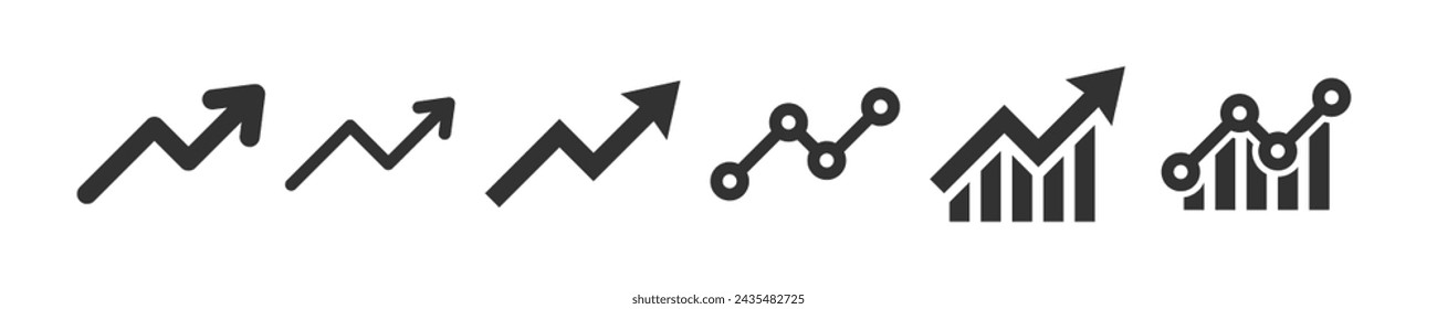 Icono de crecimiento de gráfico. Signo de aumento del gráfico. Flecha arriba. Diagrama de beneficios. Progreso del negocio. Crece la estadística.