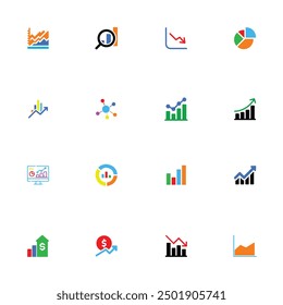 Graph Growth icon set. Containing performance, gain, improvement, grow, chart, increase, evolution and development icons. Solid icon collection. Charts Vector