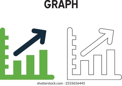 Graph growth icon vector and outline icons, Solid, white background