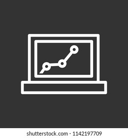 Graph growth line simple flat style outline icon on screen.