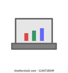 Graph growth line simple flat style outline icon on screen.