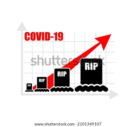 Graph of growth in mortality from covid 19. Growing graves. Epidemic Analytical illustration for infographics