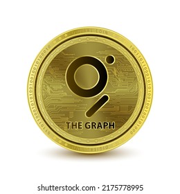 The Graph (GRT) coin gold 3D Vector illustration. isolated on white background. Symbol of business modern gold, money. Cryptocurrency blockchain (crypto currency) alternative currency.  