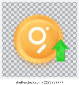 El concepto de compra de moneda criptográfica Graph (GRT) con icono 3D vector de flecha verde aislado en fondo transparente
