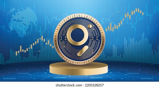 The Graph GRT crypto currency coin logo and symbol over financial infographic background. Futuristic technology vector illustration banner and wallpaper 