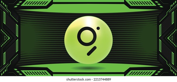 The Graph GRT crypto currency coin logo on a futuristic vector banner and background. Eps10 financial technology concept template. 
