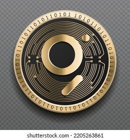 The Graph (GRT) cryptocurrency golden coin isolated in transparent background. Virtual currency token symbol vector illustration based on cryptography and block chain technology.