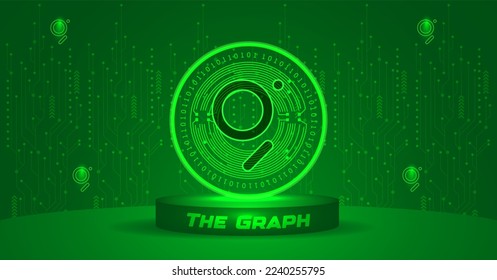 The Graph (GRT) Metaverse cryptocurrency concept vector illustration banner 