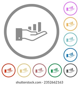 Graph in hand flat color icons in round outlines on white background