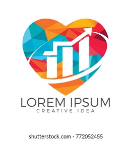 Graph and heart business logo design. Business analytics chart symbol.