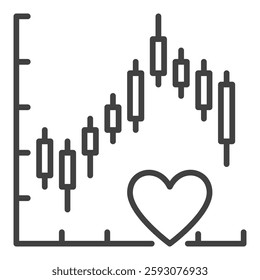 Graph and Heart for Investors and Traders vector concept linear icon or symbol
