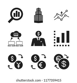 graph icon. 9 graph vector icons set. businessman thinking about money, lowering graph and exchange icons for web and design about graph theme