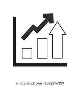 A graph icon with an arrow, representing trend, growth, increase, decrease, change, data visualization, statistics, analytics, performance, and results.