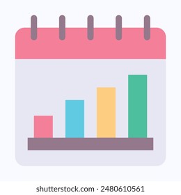 Graph Icon. Bar Chart Calendar Vector Icon, Flat Style Isolated Vector Icon.