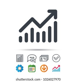 Graph icon. Business analytics chart symbol. Statistics chart, chat speech bubble and contacts signs. Check web icon. Vector