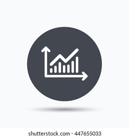 Graph icon. Business analytics chart symbol. Flat web button with icon on white background. Gray round pressbutton with shadow. Vector